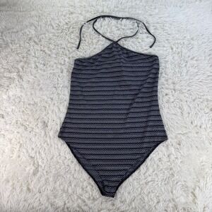 Heatherly Malka Knit Bodysuit Navy Blue XXL Zig Zag Halter Neck New Y2K 90s Chic